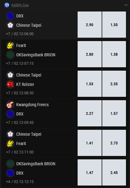 Screenshot of a bet app on League of Legends competitions